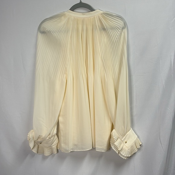 Tory Burch Meryl Pleated Chiffon French Cuff Blouse Ivory Size Medium - Picture 8 of 9